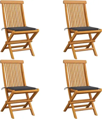 Produktbild von Gartenstühle mit Anthrazit Kissen 4 Stk. Massivholz Teak