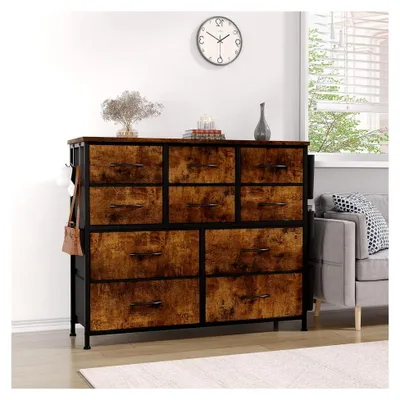 Produktbild von Kommode mit 10 Stoffschubladen - Schubladenschrank für Büro, Flur, Wohnzimmer und Schlafzimmer - 99 * 30 * 89 cm - Vintage