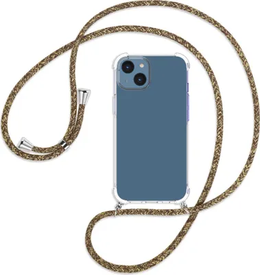 Produktbild von Handykette Backcover-Schutzhülle mit Band (Metall silberfarben) für Apple iPhone 14 (6.1'') - braun+beige