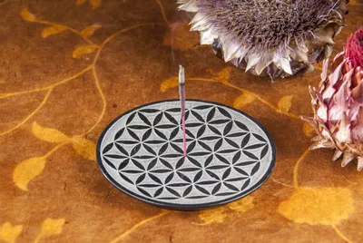 Produktbild von Specksteinhalter Blume des Lebens, schwarz