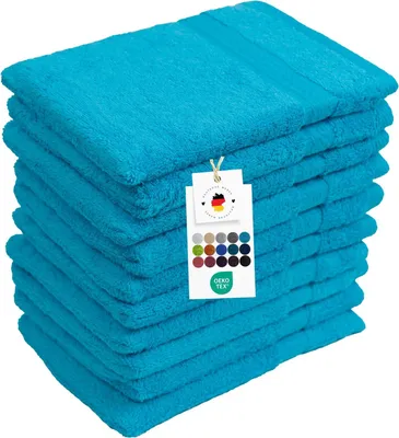 Produktbild von Waschlappen 16x21 cm aus 100% Baumwolle 500g/m2, 10er Set Waschhandschuhe Türkis