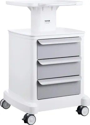 Zdjęcie produktu dla 4-poziomowy wózek laboratoryjny Mobilny wózek medyczny z 3 szufladami i 1 górną półką, biały