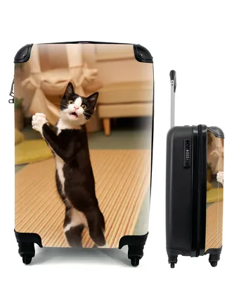 Produktbild von MuchoWow® Koffer Handgepäck Trolley Rollkoffer Kleine Reisekoffer mit 4 Rollen - Katze - Schwarz - Cabin Size < 55x40x23 cm & 55x40x20 cm - Fotokoffer - Kabinenkoffer - Boardgepäck - Reise-Box - Reisekoffer - Reisegepäck - Koffer mit Bild - Trolley für Kinder