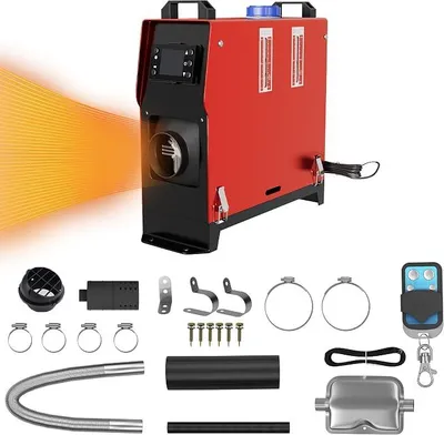 Image de Chauffage diesel, chauffage auxiliaire 12V 8KW, chauffage d'air diesel avec écran LCD, télécommande et interrupteur, pour voiture, camion, camping-car, bus (type B, noir et rouge)
