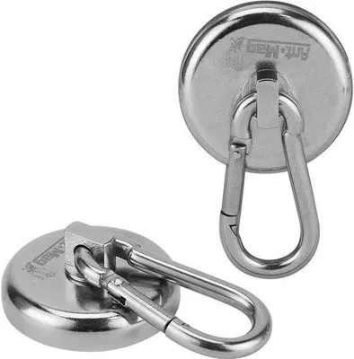 Obrázek produktu pro Silný magnetický háček s karabinou – nosnost 63 kg – ideální na ledničku