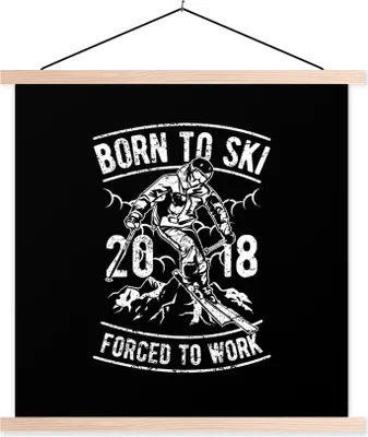Produktbild von MuchoWow® Textilposter Ski - Berg - Jahrgang 40x40 cm mit holzfarbenen Rahmen - Posterleiste