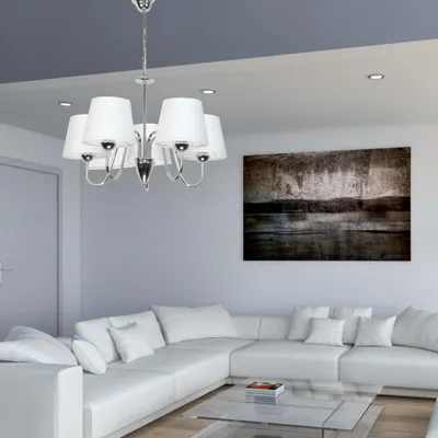 Immagine prodotto di Lampada a sospensione cromata, lampadario, paralume bianco, DAGMA 14-730