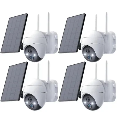 Obrázek produktu pro 2K bezdrátová venkovní bezpečnostní kamera s Wi-Fi, solární napájení, 360° PTZ, solární kamera, akumulátor, 2,4 GHz, noční vidění, barevný obraz, detekce PIR, cloud, 4PC (bílá)