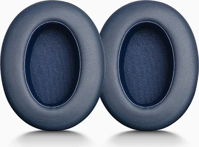 Two blue ear pads for headphones are shown against a white background.