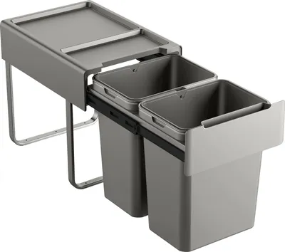 Produktbild von SVITA EM2x20 Einbaumülleimer 40L (2x20L) 2 Fächer mit Deckel Mülltrennsystem Küche Unterschrank Abfalleimer ausziehbar Grau