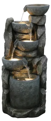 Produktbild von Dehner Gartenbrunnen Gresta, mit LED Beleuchtung, frostbeständig, solarfähiger Brunnen für Außen, 40.5 x 97.5 x 40.5 cm, Polyresin, schwarz
