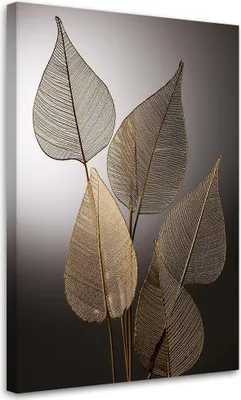 Produktbild von Leinwandbild Goldene Blätter Minimalismus 60x90 Feeby Grau bild für die wand bereit zum aufhängen