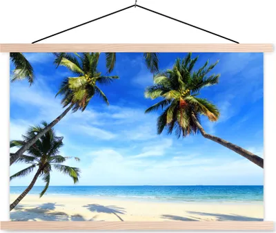 Produktbild von MuchoWow® Textilposter Palmen - Strand - Meer 120x80 cm mit holzfarbenen Rahmen - Aufhängeset