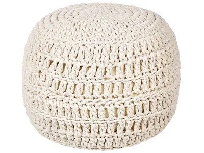Produktbild von BELIANI Pouf Ottomane Beige Baumwolle 40 x 40 cm EPS Füllung Perlen Rund Boho Stil Wohnzimmer