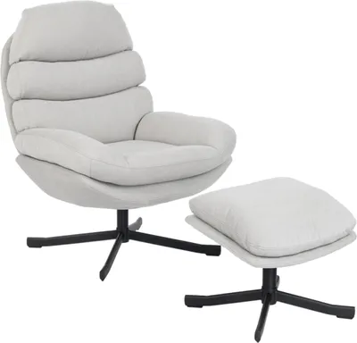Obrázek produktu pro Relaxační křeslo s taburetem Křeslo do obývacího pokoje se žinylkovou tkaninou, moderní TV křeslo, 78 x 93 x 100 cm, krémově bílá barva