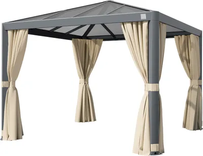 Produktbild von PRIMEYARD Gartenpavillon 3x3 m Alu-Rahmen und Polycarbonat-Dach mit Seitenteilen in Champagner