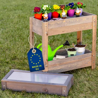 Produktbild von ITA Hochbeet mit Frühbeetaufsatz 80x37x78 cm - Pflanzkasten mit Deckel, 2 Ebenen, Innenfolie -  EU - Direkt vom Hersteller - ausHolz - Blumenkasten für Garten Balkon Terrasse - Grau
