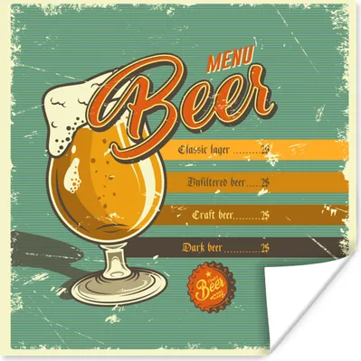 Produktbild von MuchoWow® Poster Mannshöhle - Bier - Bar - Vintage 75x75 cm - Wand Dekoration