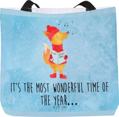 Produktbild von Mr. & Mrs. Panda Beutel Fuchs Sänger - Eisblau - Geschenk, Laptoptasche, Reisetasche, Tragetasche, Weihnachten, Singen, Heiligabend, Winter, Strandtasche, Tasche