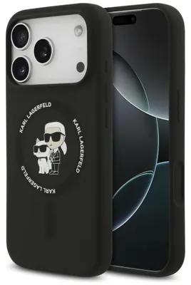 Immagine prodotto di Custodia in silicone Karl Lagerfeld, modello Karl&Choupette, con tecnologia MagSafe, per iPhone 18 Pro / iPhone 17 Pro, colore nero