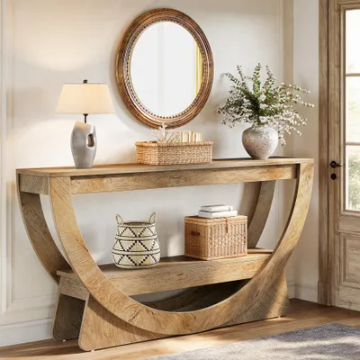 Produktbild von Tribesigns 160 cm Konsolentisch, 2-stöckiger Flurtisch mit Ablageflächen, Langer Sofatisch hinter dem Sofa für Flur, Wohnzimmer, Eingang, Foyer