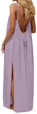 Image de Robe d'été pour femmes - Caftan violet clair avec épaules dénudées