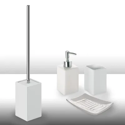 Immagine prodotto di Gedy Queenstown: set da bagno composto da 4 pezzi, che include: 1 portarotolo, 1 porta scopino, 1 dispenser per sapone e 1 bicchiere per spazzolino