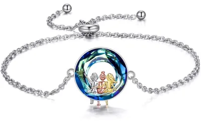 Produktbild von Armband 925 Sterling Silber Herz Unendlichkeitszeichen Blauer Kristall für Damen Mädchen