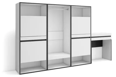 Schoenenkast 250x145x35 cm, 2 Klappen, 2 offene Fächer, Weiß, modern