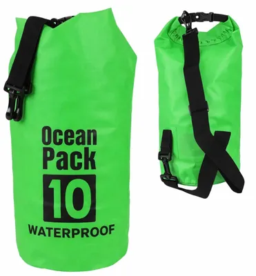 Zdjęcie produktu dla Worek wodoodporny wodoszczelny żeglarski na kajak dry bag 10L zielony PVC z paskiem na ramię