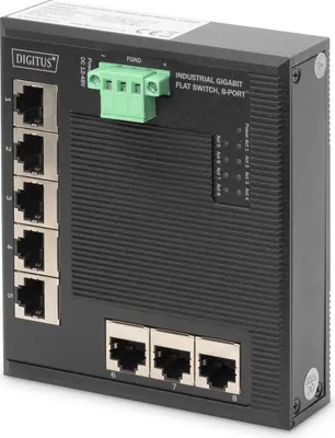 Produktbild von DIGITUS 8 Port Gigabit Ethernet Netzwerk  Switch, Flat, Industrial, Unmanaged
