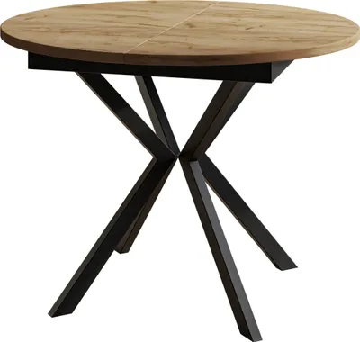 Produktbild von Runder Esszimmertisch LEO, ausziehbarer Tisch Durchmesser: 100 cm bis 138 cm, Wohnzimmertisch Farbe: Craft, mit Metallbeinen in Farbe Schwarz