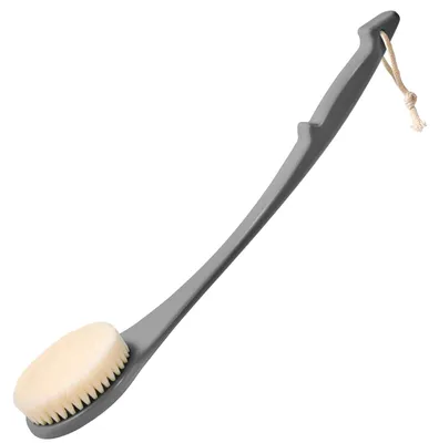 Image de Brosse pour le dos à long manche – Brosse de douche de 43 cm pour femmes et hommes, brosse exfoliante pour le corps à long manche, poils de dureté moyenne pour un brossage à sec ou humide (gris foncé)