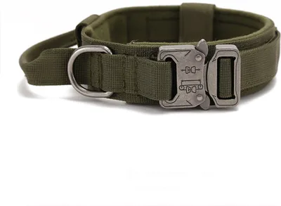 Produktbild von Taktisches Hundehalsband für mittelgroße Hunde, strapazierfähige Hundehalsbänder mit Griff und Metall,Militärfarbe,L