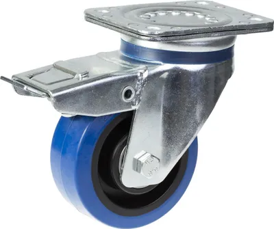 Obrázek produktu pro 125mm otočné/brzdové kolečko s modrou elastickou gumou na nylonovém středovém kolečku
