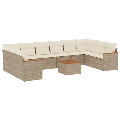 Produktbild von 11-tlg. Garten-Sofagarnitur mit Kissen Beige Poly Rattan