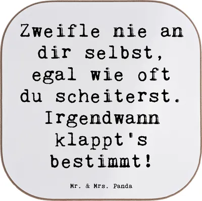 Produktbild von Mr. & Mrs. Panda Untersetzer Tasse Spruch Glaube an sich selbst - Weiß - Geschenk, Gefühle, Coaster, Gefühl, Motivation, Zitat, gläseruntersetzer, Vertrauen in dich, Glas