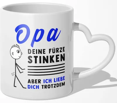 Produktbild von 22Feels Opa Geschenk Geburtstag Grossvater Tasse Deine Fürze Stinken Weihnachten Rentner Kaffeetasse Männer Herrentag Haferl Beste Grosseltern (Herzhenkel Weiss)