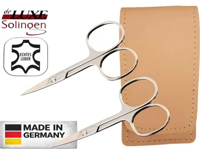 Produktbild von 2x Nagelschere Solingen – extra scharf mit gebogener Schneide, gehärteter Stahl, für Finger- & Fußnägel, inkl. Echtleder-Etui Beige