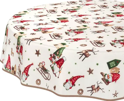 Produktbild von Tischdecke Weihnachten Weihnachtszwerg Rot-Grün Rund 140cm Band Wasserabweisend abwaschbar