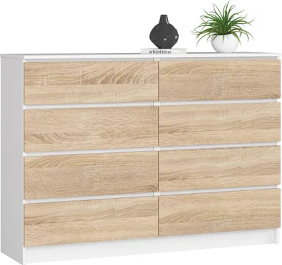 Produktbild von Akord Sideboard 8 Schubladen Weiß/Sonoma Eiche 138X40X99 Cm