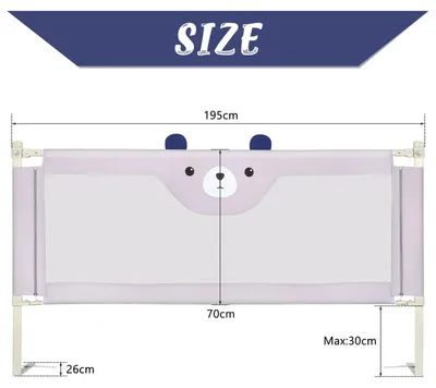 Produktbild von Kinderbett Rausfallschutz - Bettgitter 200 cm - Höhenverstellbar - Fallschutz für Kleinkinder 4–6 Jahre - Teddybär Motiv - Oxford Stoff
