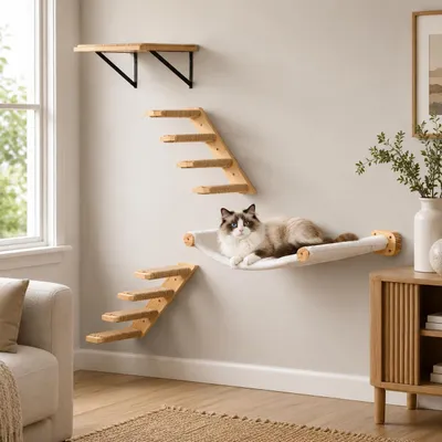 Imagen del producto de Omgoods - Juego de 4 piezas para montaje en pared, ideal para gatos, con hamaca incluida