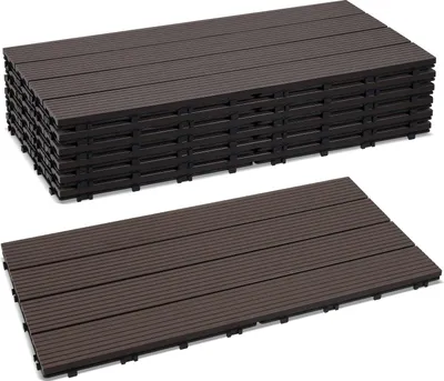 Immagine prodotto di Set Izrielar da 54 piastrelle per terrazza in WPC, 4 lamelle, 30 × 60 cm, per pavimentazione di giardini e balconi, sistema a incastro, marrone caffè