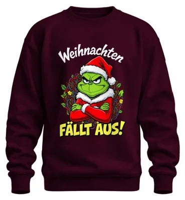Productafbeelding van Kerstmis afgeblazen. Grinch kerstkrans, boos, grappig, gemeen. Uni sweatshirt/trui, bordeauxrood, maat S