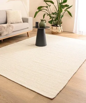 Zdjęcie produktu dla Unyqoos® Dywan wełniany Ulstein – ręcznie tkany, naturalny dywan wełniany, kolor biały, wymiary 200x300 cm, gramatura 1800 g/m², miękki i ciepły, subtelna, organiczna struktura
