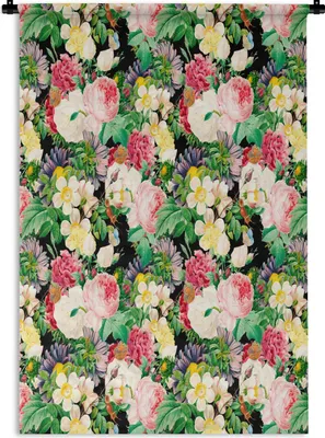 Produktbild von MuchoWow® Wandteppich Wandbehang Blumen - Frühling - Muster 90x135 cm Tapisserie Dekoration Wandtuch - Baumwolle - Wandskulptur