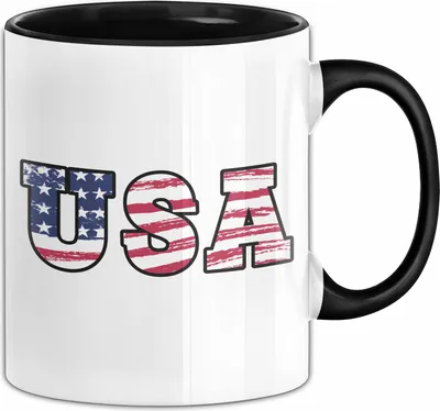 Produktbild von USA Flagge Tasse Geschenk Amerika Reisen Kaffee-Becher (Schwarz)