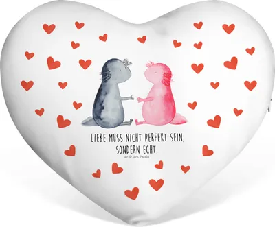 Produktbild von Mr. & Mrs. Panda Dekokissen Axolotl Liebe - Weiß - Geschenk, Valentinstag, Kuschelkissen, Ehemann, Herzkissen, dekoartikel, Herz Kissen, Sofakissen