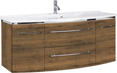 Produktbild von Marlin Badmöbel-Set 3040 BxHxT 122 x 90 x 48 cm Frontfarbe eiche braun mit Waschtisch Mineralmarmor weiß Griff chrom CPH